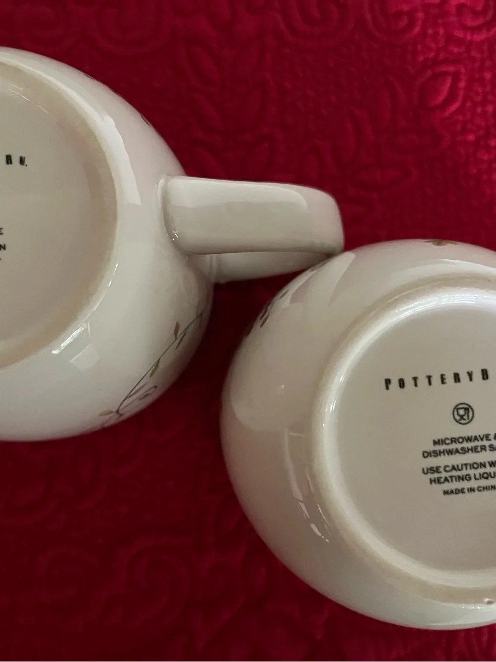 Pottery Barn White Holiday Gnome Mugs with Red Trim (Set of 2)